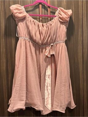 JJ's House Pink babydoll dress with sequin belt and bow